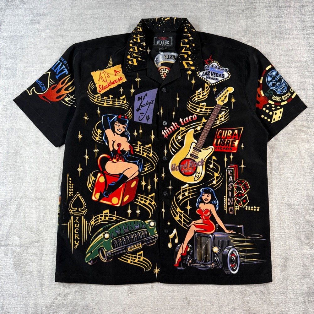 La Rocka BC Ethic Shirt Mens Medium Black Hard Rock Vegas Casino Rockabilly